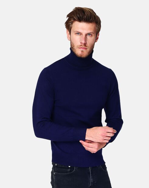 Pull Col Roulé en Cachemire mélangé Pierre bleu nuit