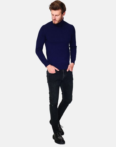 Pull Col Roulé en Cachemire mélangé Pierre bleu nuit