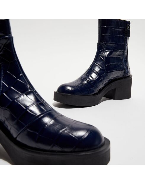 Boots en Cuir Gotham Zip bleues - Talon 6,5 cm