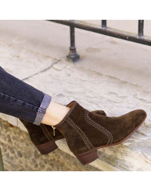 Bottines en Cuir Gordon kaki -  Talon 5 cm