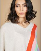 Pull poncho 100% Cachemire Intarsia Soleil col V nuage