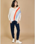 Pull poncho 100% Cachemire Intarsia Soleil col V nuage