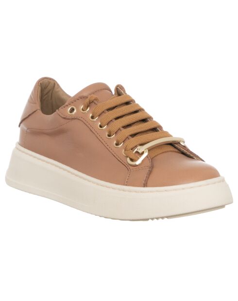 Cameo beige/witte leren sneakers