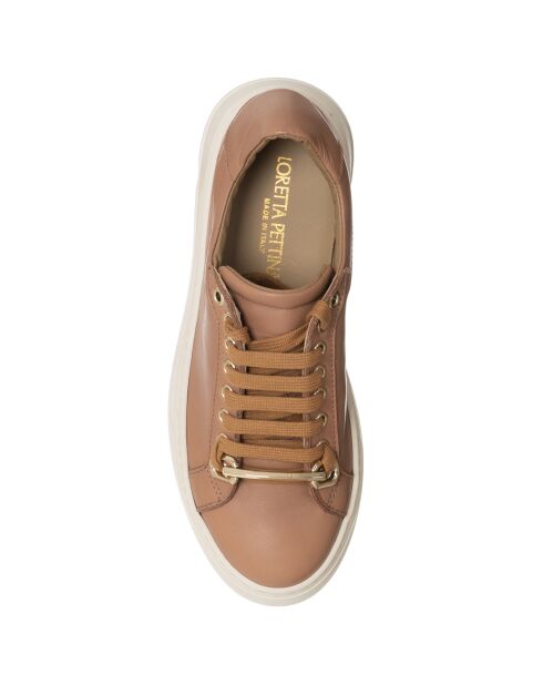 Cameo beige/witte leren sneakers