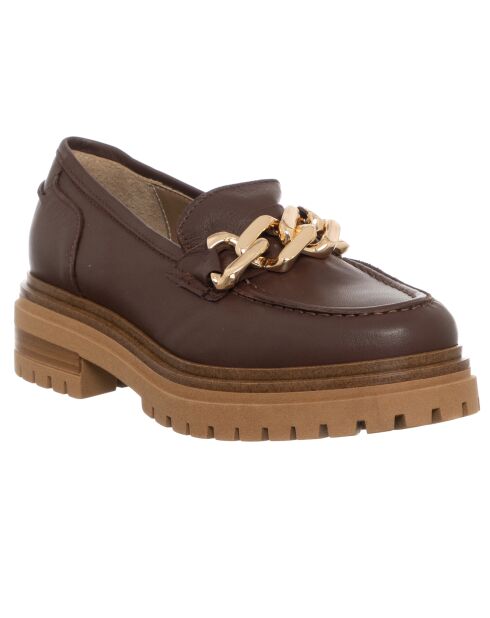 Mocassins en Cuir Naplak marron/camel/doré - Talon 4.5 cm