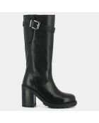 Bottes en Cuir Dellia noires - Talon 9 cm