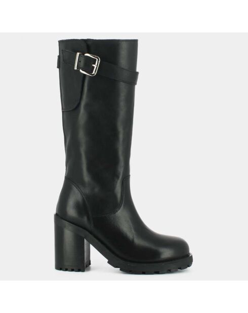 Bottes en Cuir Dellia noires - Talon 9 cm