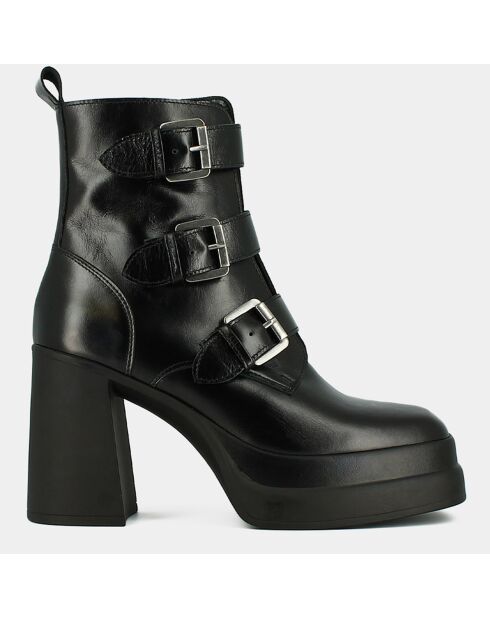 Bottines en Cuir Paillotte noires - Talon 9.5 cm