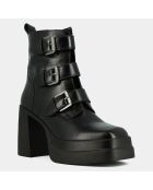 Bottines en Cuir Paillotte noires - Talon 9.5 cm