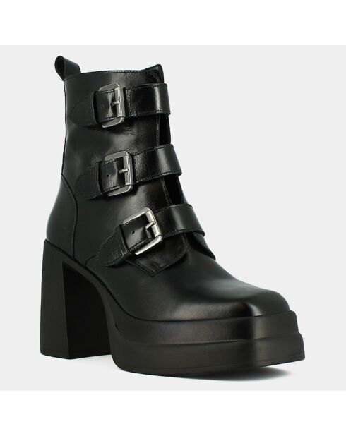 Bottines en Cuir Paillotte noires - Talon 9.5 cm