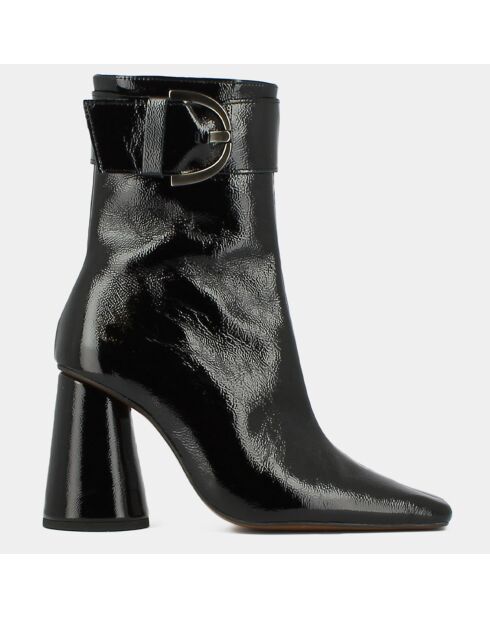 Bottines en Cuir verni plissé Bandol noires - Talon 6.5 cm