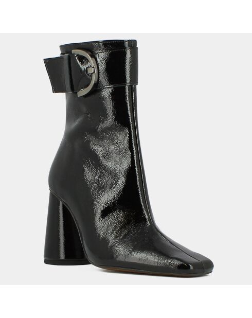 Bottines en Cuir verni plissé Bandol noires - Talon 6.5 cm