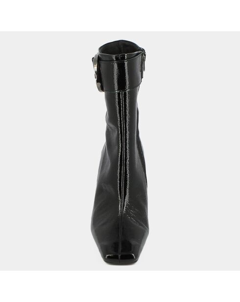 Bottines en Cuir verni plissé Bandol noires - Talon 6.5 cm