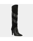 Bottes en Cuir et Velours de Cuir Biaggio noires - Talon 9 cm