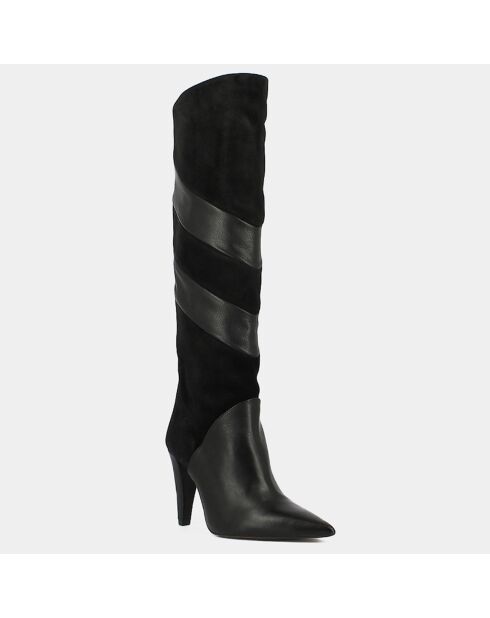 Bottes en Cuir et Velours de Cuir Biaggio noires - Talon 9 cm