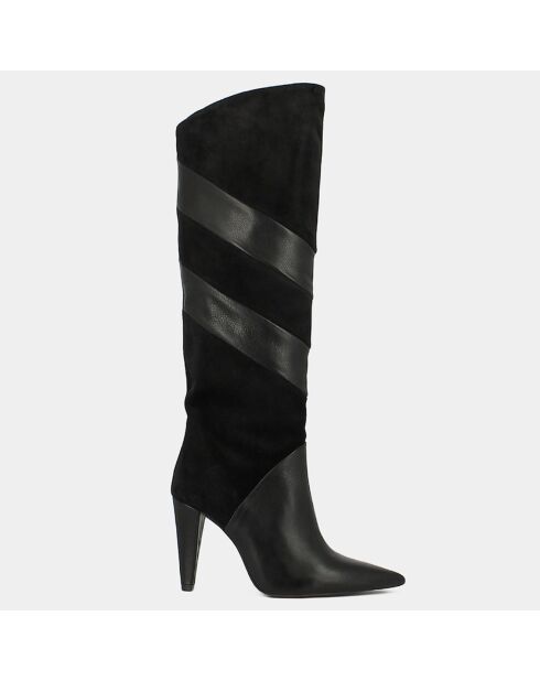 Bottes en Cuir et Velours de Cuir Biaggio noires - Talon 9 cm