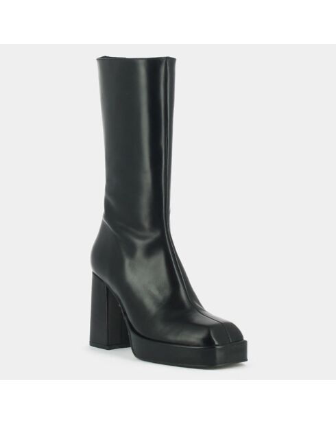 Bottes en Cuir Boulier noires - Talon 8.5 cm