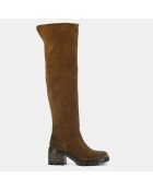 Bottes en Velours de Cuir Roma cognac - Talon 6.5 cm