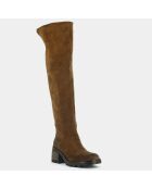 Bottes en Velours de Cuir Roma cognac - Talon 6.5 cm