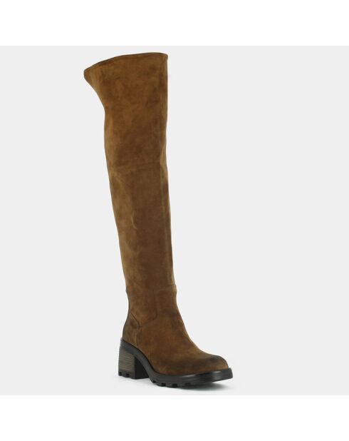 Bottes en Velours de Cuir Roma cognac - Talon 6.5 cm