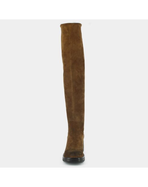 Bottes en Velours de Cuir Roma cognac - Talon 6.5 cm