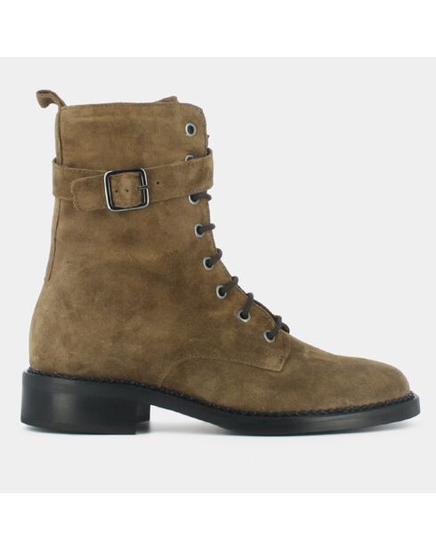 Boots en Velours de Cuir Caleb taupe