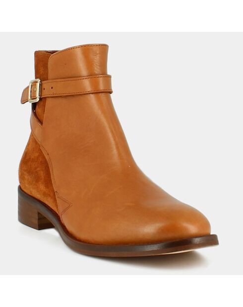 Bottines en Cuir et Velorus de Cuir Maston camel