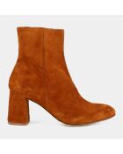 Bottines en Velours de Cuir Maustin camel - Talon 7 cm