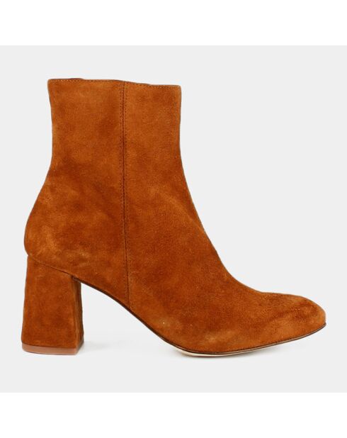 Bottines en Velours de Cuir Maustin camel - Talon 7 cm