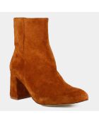 Bottines en Velours de Cuir Maustin camel - Talon 7 cm