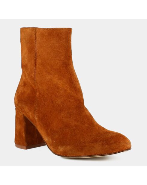 Bottines en Velours de Cuir Maustin camel - Talon 7 cm