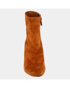 Bottines en Velours de Cuir Maustin camel - Talon 7 cm