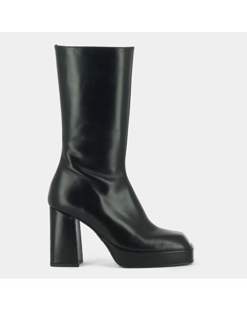 Bottes en Cuir Boulier noires - Talon 8.5 cm