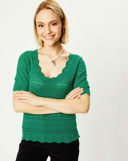 Top/Pull en maille ajourée Amar vert