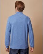 Pull 100% Cachemire 4 fils John col camionneur bleu denim clair/gris