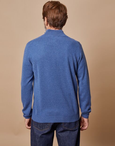 Pull 100% Cachemire 4 fils John col camionneur bleu denim foncé/gris