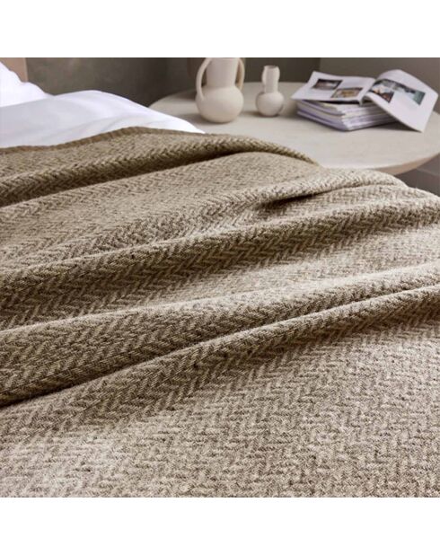 Decke Biella Muscade aus Lammwolle mit Chevronmuster