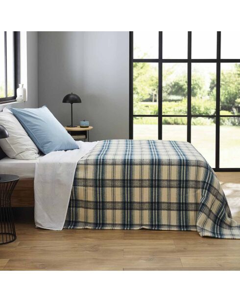 Pfauenblaue Avoriaz-Wollmischdecke mit Karomuster