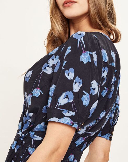 Marineblaues Blumenkleid Soyana