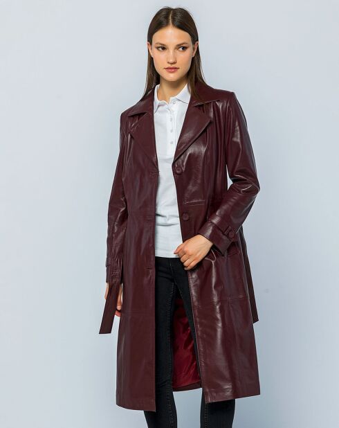 Trench en cuir Rose bordeaux foncé