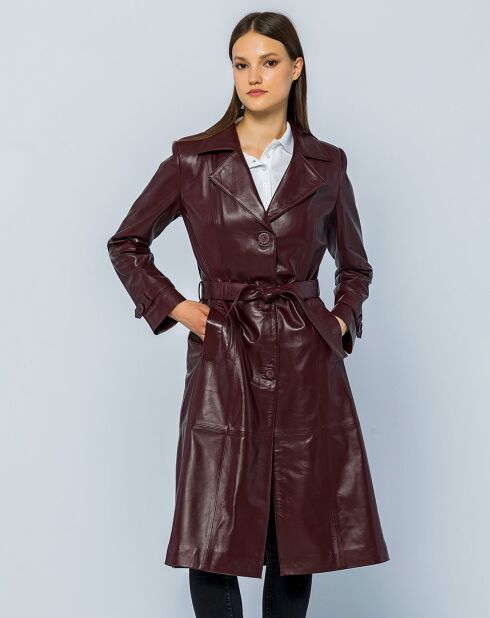 Trench en cuir Rose bordeaux foncé