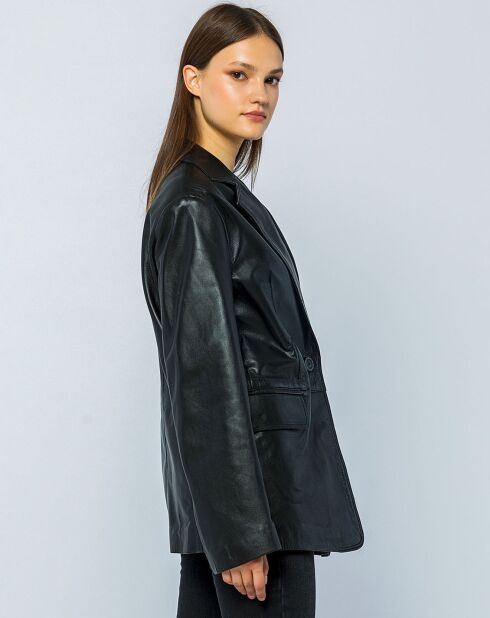 Veste oversize en cuir Livia noire