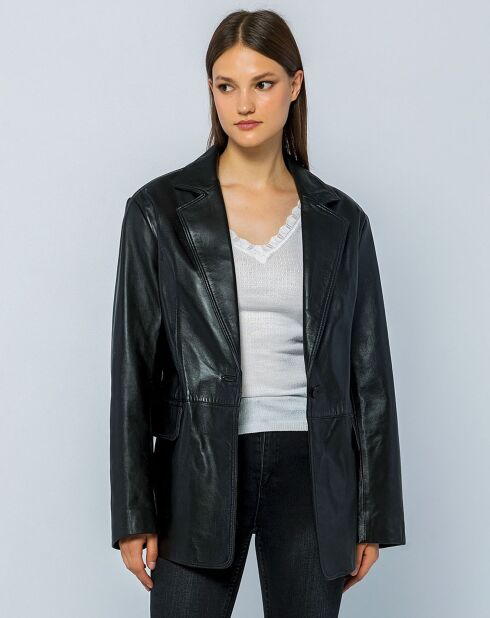 Veste oversize en cuir Livia noire