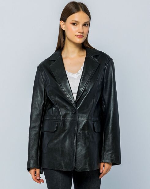 Veste oversize en cuir Livia noire
