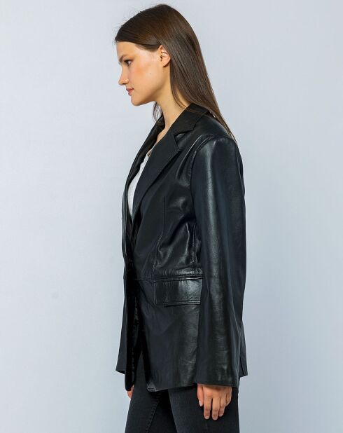 Veste oversize en cuir Livia noire