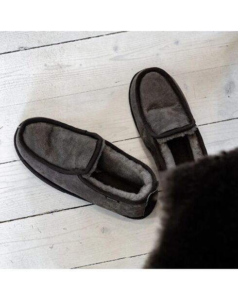 Chaussons en Velours de Cuir Malte intérieur fourré marron