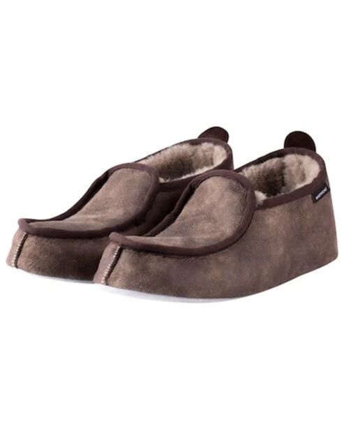 Chaussons en Velours de Cuir Malte intérieur fourré marron