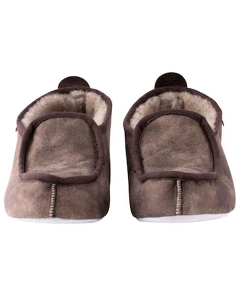 Chaussons en Velours de Cuir Malte intérieur fourré marron