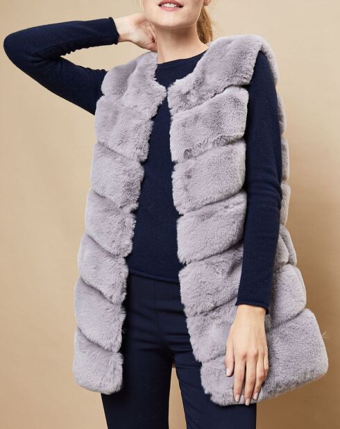 Gilet long en Fausse Fourrure gris