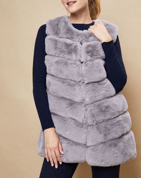 Gilet long en Fausse Fourrure gris